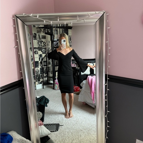 Bardot Black Off the Shoulder Dress with Bell Sleeves Midi Length - Picture 10 of 10